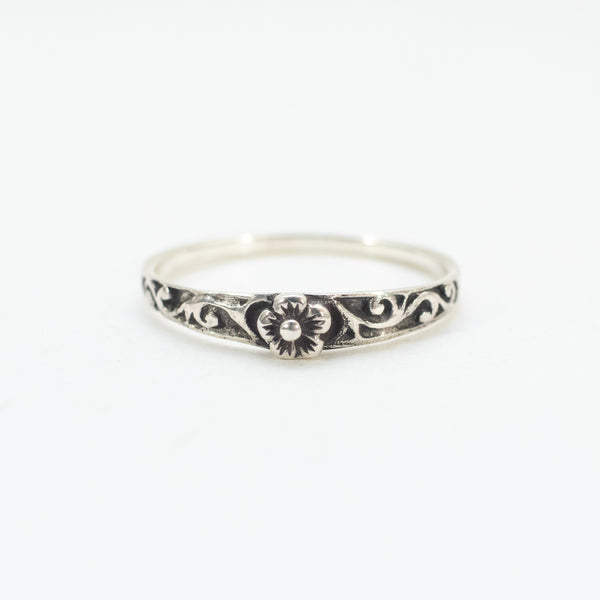 Thin Silver Flower Stack Ring