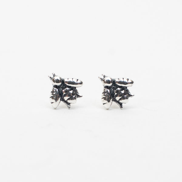 Tiny Silver Bee Studs