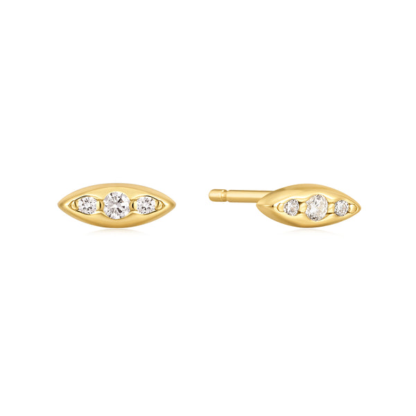 Gold Plated Triple CZ Marquis Shaped Studs